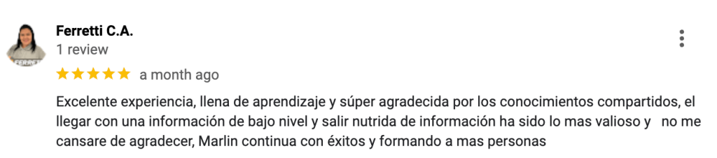 Testimonio de Empresa Ferreti, sobre el taller de inteligencia artificial para creadores de contenido impartido por Marlin Duran